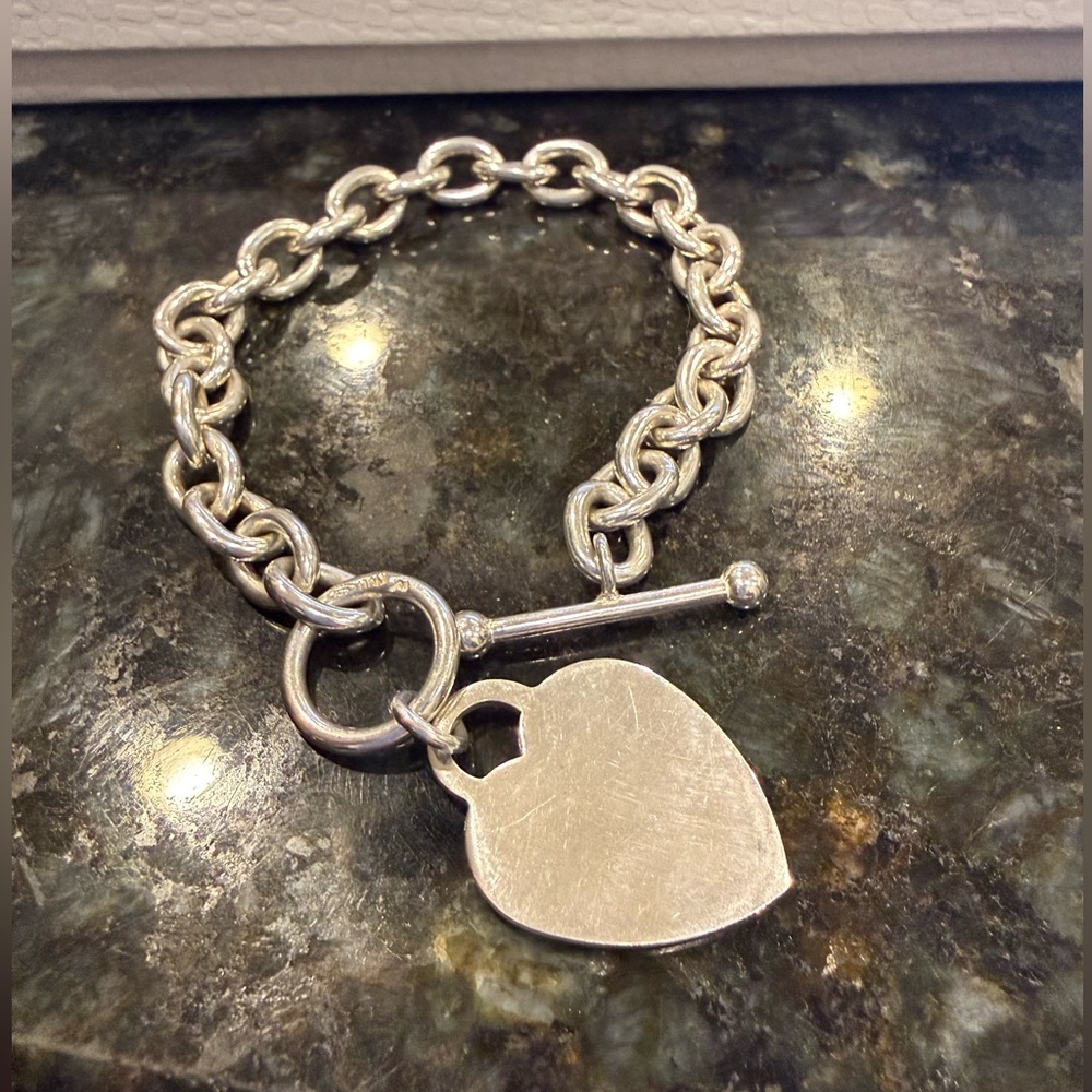 Sterling Silver bracelet, heart charm, toggle clasp